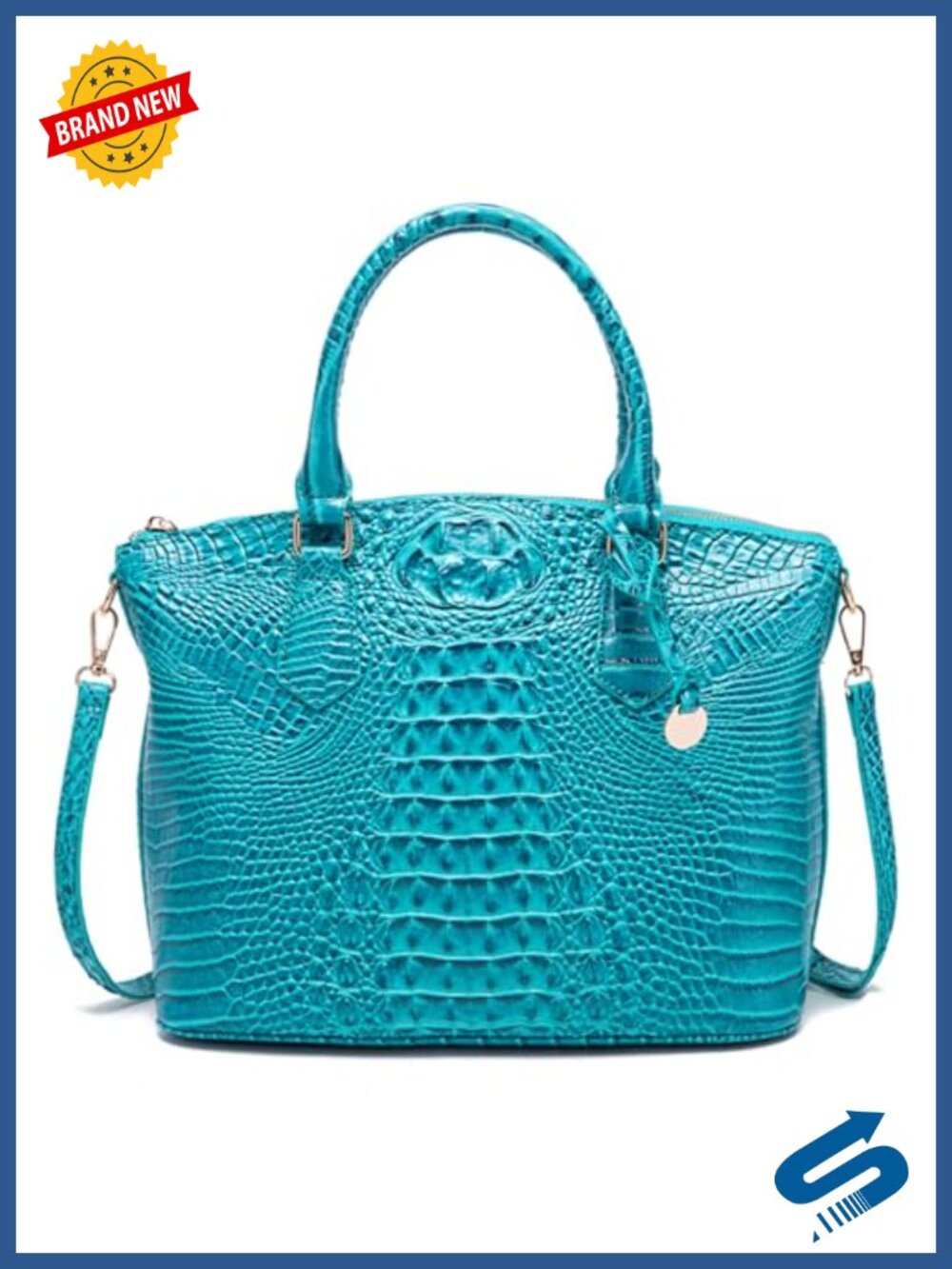 Vegan Leather Crocodile Satchel Handbag with Shoulder Strap